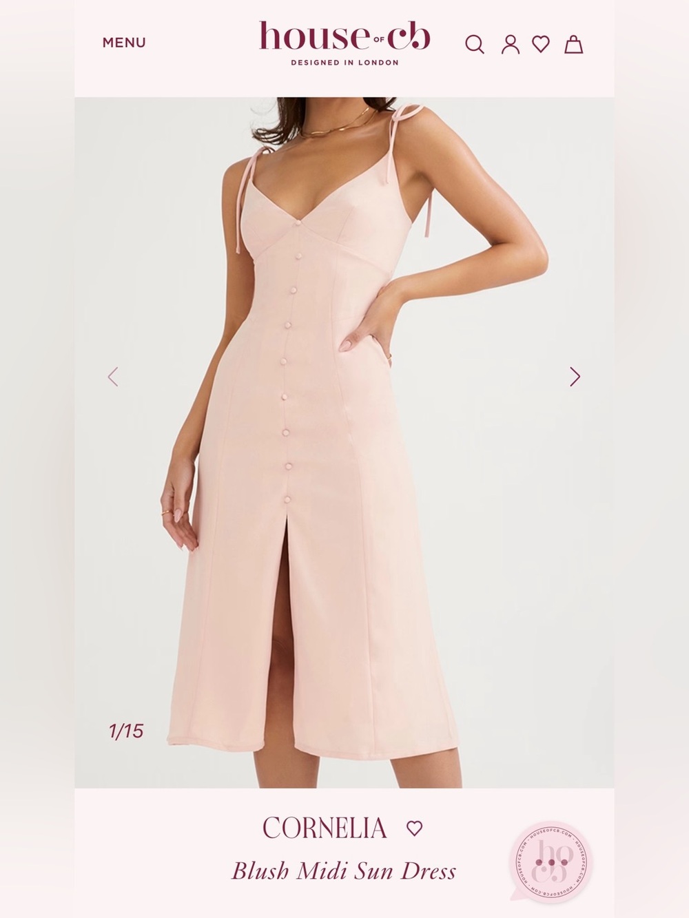 House Of CB Cornelia Midi Blush Sun Dress Size S Spaghetti Strap Fitted